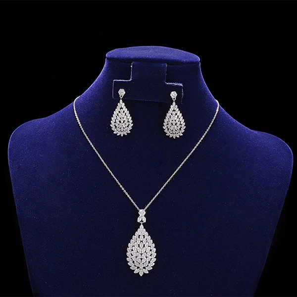 white gold Ювелирные наборы HADIYANA, Модные Винтажные Роскошные Дизайнерские серьги и ожерелье, наборы для женщин, циркониевые высококачественные CN1055 Bisuteria - Окраска металла: white gold