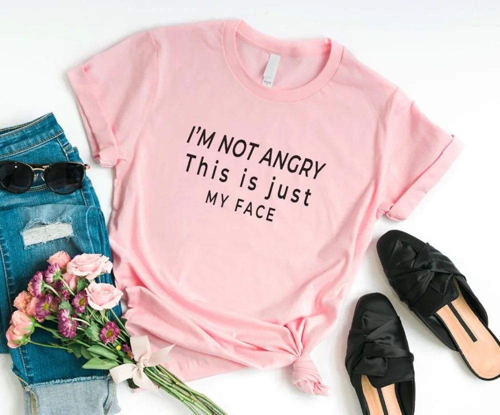 Женская футболка с надписью I'm not angry this is just my face хлопковая Повседневная