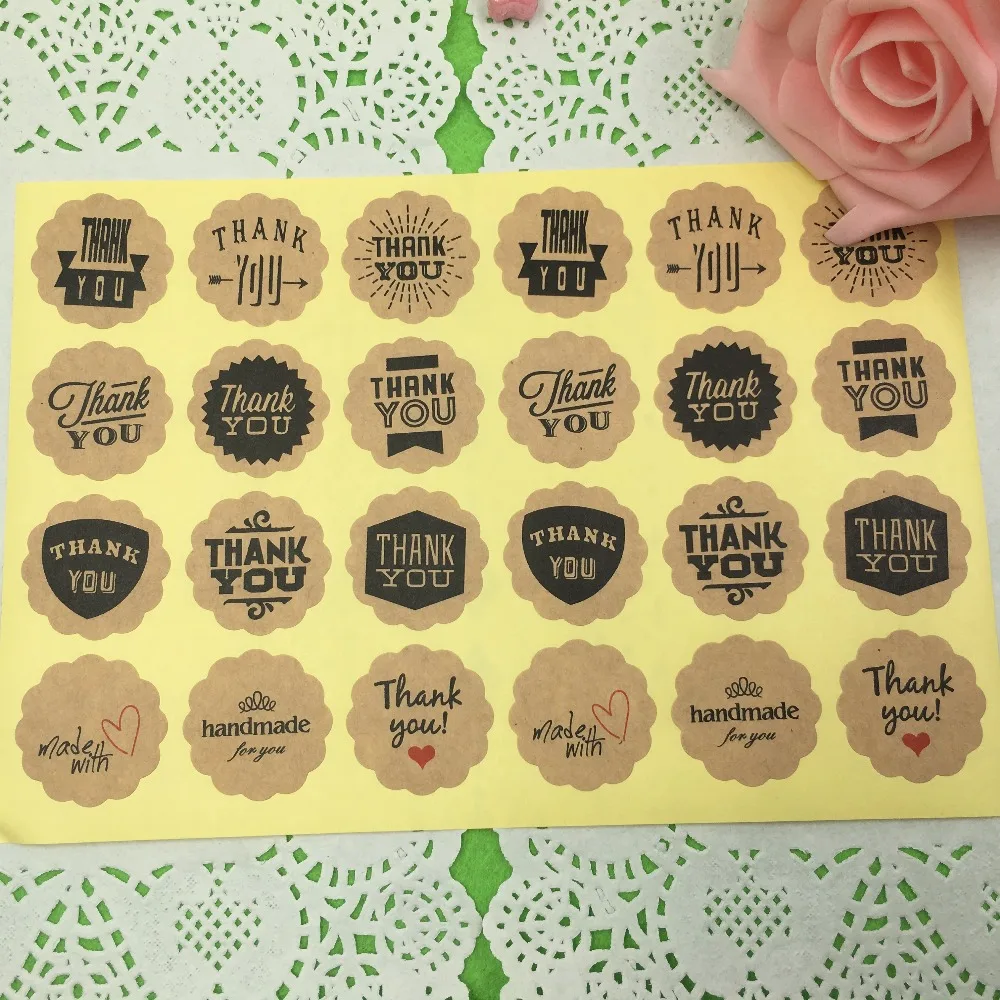 120pcs Kraft Paper Love Heart Rose Flower Thank You Sealing Label Gifts Sticker 