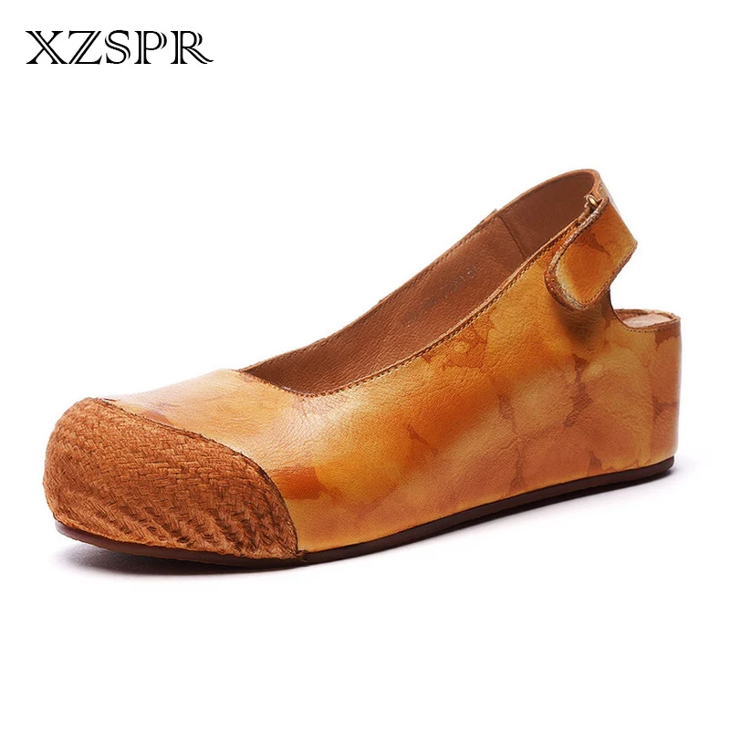 

XZSPR 2019 Summer Rome Genuine Leather Soft Women Platform Wedge Beach Sandals Handmade Comfortable Walking Female Ladies Shoes