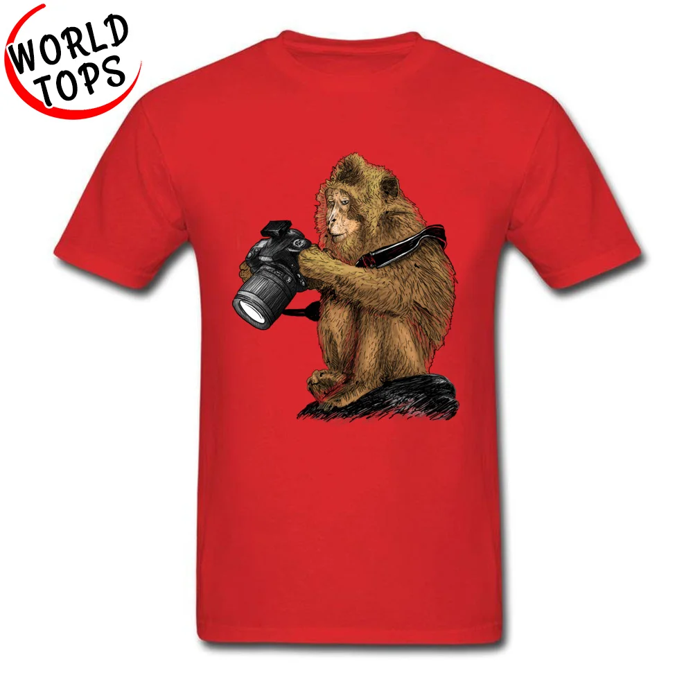 Casual Top T-shirts Dominant Crewneck monkey photographer Cotton Mens Tops Tees Custom Short Sleeve Tee Shirt Top Quality monkey photographer red
