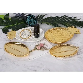 

New Simple Nordic Style Golden Pineapple Shape Storage Tray Ceramic Plate Decoration For Home Fruit Jewelry Food Best Price