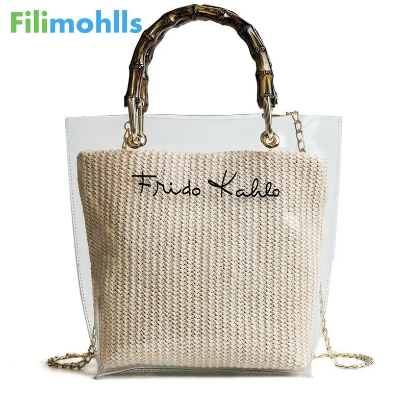 

Chain Straw bag Lady Travel Beach Shoulder Cross Body Bag Holiday Summer 2019 Small Handbag Transparent Women Hand Bags S1554