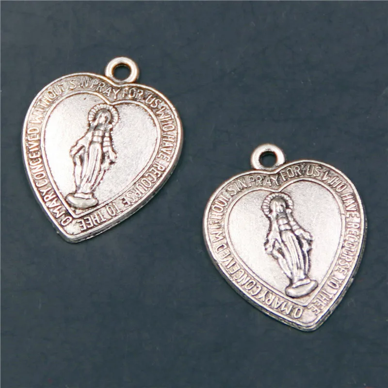 15 шт. в форме сердца чудесные медали амулеты античные серебряные христианские амулеты матери Марии Девы Марии а489