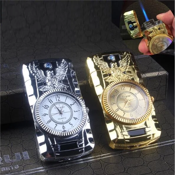 

New concept, seven color lamp, quartz watch lighter, multi function inflatable, windproof and direct flare gas lighter