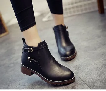 

Nice Pop New Autumn Women Ankle Boots Fashion Flat Slip-on PU Leather Motorcycle Boots Solid Spring Shoes Woman Size 27-60