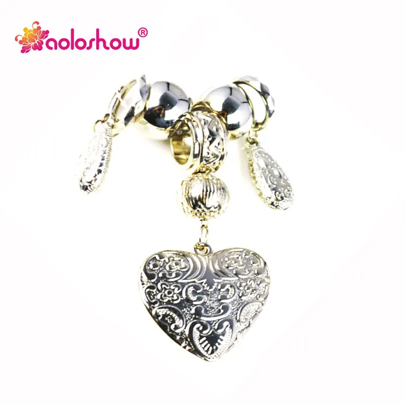 

AOLOSHOW Fashion Light Silver Color Heart Pendant for DIY Making Jewelry Scarf Components Necklace Pendant 5sets a Lot, P652