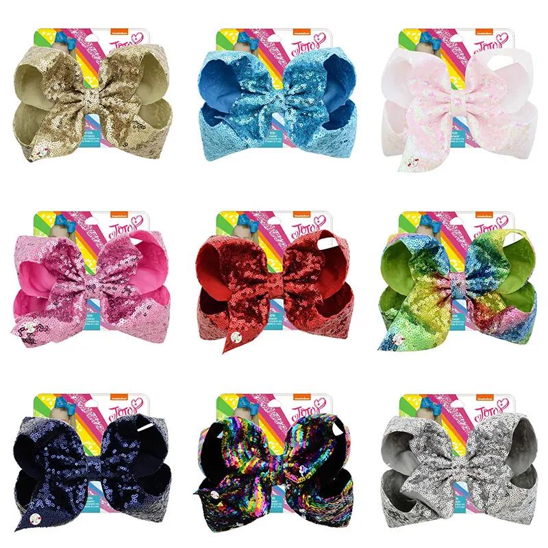 

8" Sequin Rainbow Hair Bows Hairgrips Hair Accessories Kids Handmade Boutique Knot Jumbo JoJo Large Bows Hair Clips For Girls