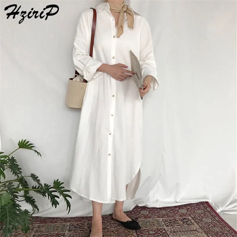 

HziriP 2019 Summer Autumn Lazy Style Casual Simple Loose Free Women Elegant Solid Ladies Party Ankle Length Dresses 2 Colors
