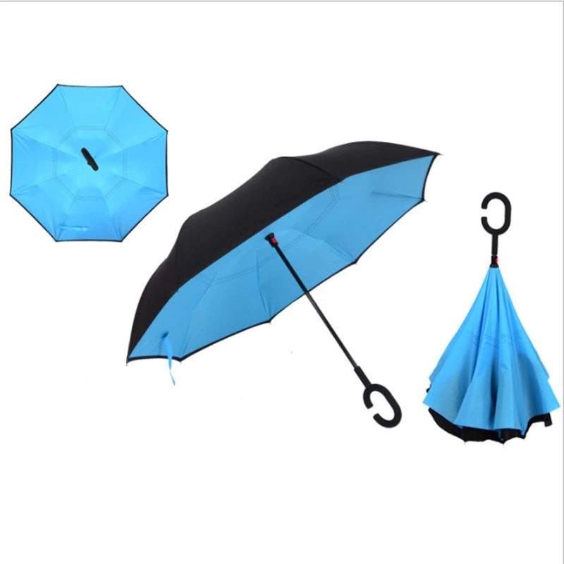 Зонт с обратным ходом, неавтоматический зонтик для модных дождевиков, женский зонт с защитой от ультрафиолета, ветрозащитные непромокаемые зонты с длинной ручкой - Цвет: Blue