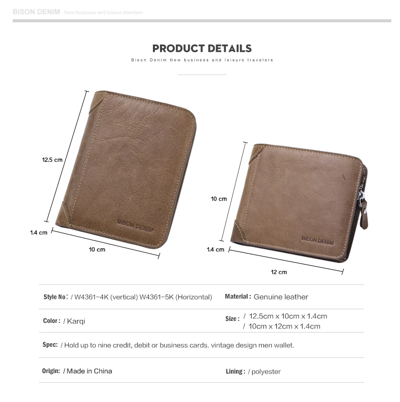 BISON DENIM Genuine Leather RFID wallet Men red brown vintage purse card holder Brand men wallets dollar price Male Purse 4361