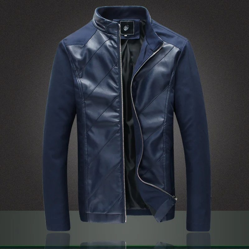 Новая стильная модная мужская куртка для досуга искусственная кожа тонкая мужская повседневная кожаная куртка черного и синего цвета