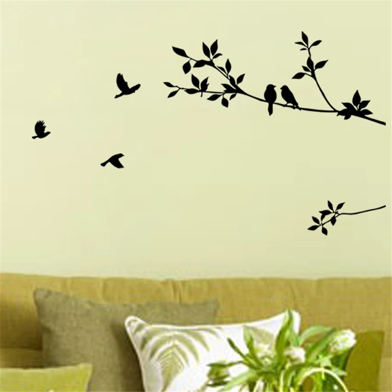 Летающие ветки дерева с птицей виниловые наклейки на стену для спальни, гостиной, украшения, съемные diy наклейки для дома, настенные наклейки с животными
