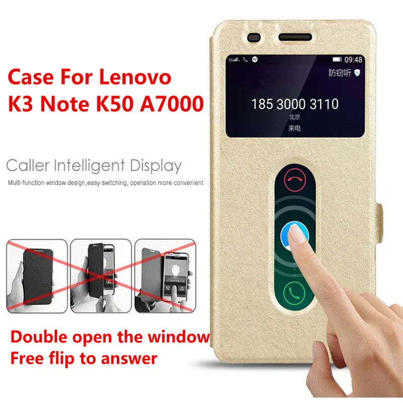 New Fashion For Lenovo K3 Note Case Leather Stand Cover K50 A7000 Double View Window Phone Cases Accessories | Мобильные телефоны и