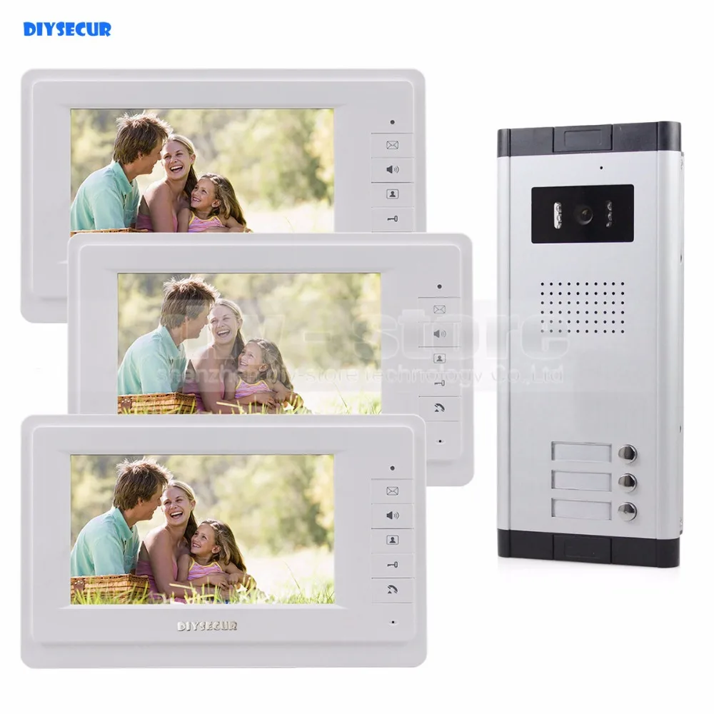 

DIYSECUR 7" Wired Apartment Video Door Phone Audio Visual Intercom Entry System IR Camera For 3 Families