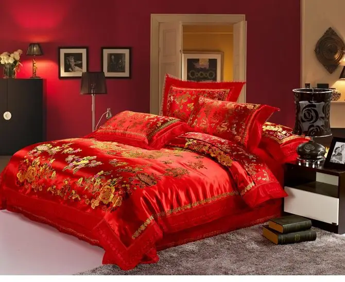 Chinese Wedding Bedding Set King Size 4pc Silk Cotton Embroidered Chinese Wedding Bedding Set King Size 4pc Silk Cotton Embroidered Dragon Comforter Orted Colors Bed Linen In Sets From Home Garden