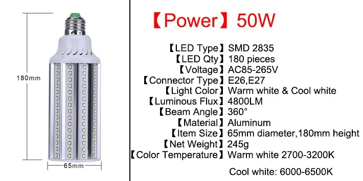 Bombillas светодиодный Кукуруза лампа E27 20 Вт 30 Вт 40 Вт 50 Вт 70 Вт AC 85 В- 265 В лампада Алюминий Светодиодный лампочки кукурузы SMD2835 светодиодный
