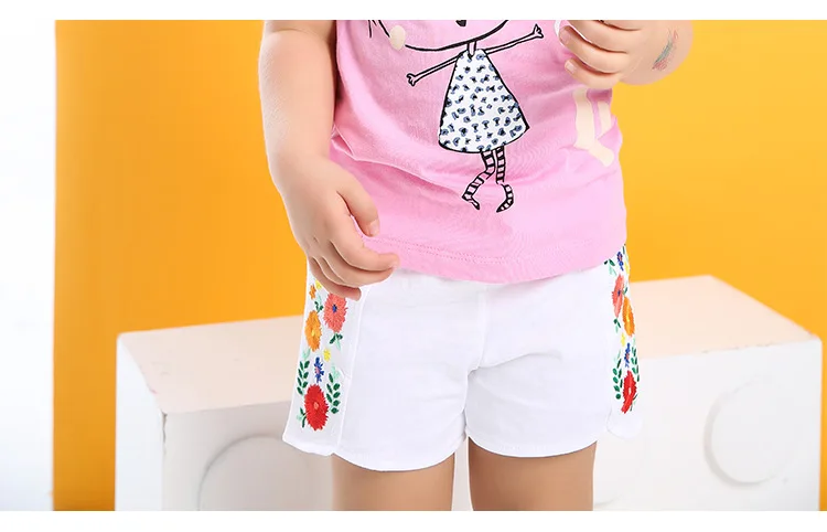Little Maven/Новые летние брендовые Детские милые хлопковые трикотажные шорты с цветочной вышивкой для девочек, повседневные шорты с эластичной резинкой на талии