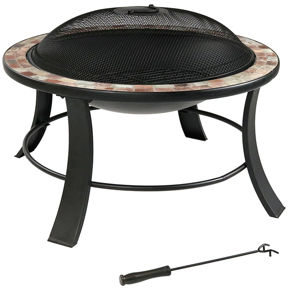 Sunnydaze 30 Inch Natural Slate Fire Pit Table with Spark Screen (1)