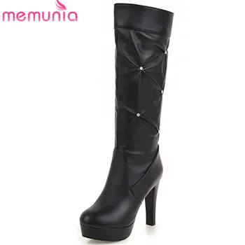 

MEMUNIA 2019 new arrival knee high boots women round toe pu autumn winter shoes fashion high heels platform boots female pink