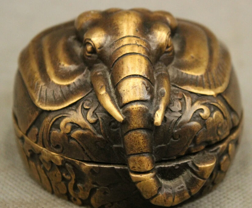 

song voge gem S2308 Folk Chinese Pure Bronze Auspicious JiXiang Elephant Head Statue Flower Box