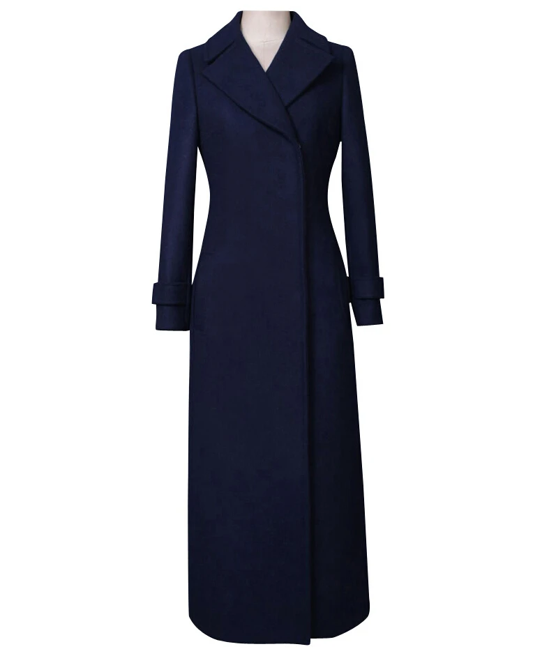Мода, женское осенне-зимнее длинное кашемировое шерстяное пальто, Тренч, красивое тонкое синее шерстяное пальто, Тренч, пальто размера плюс