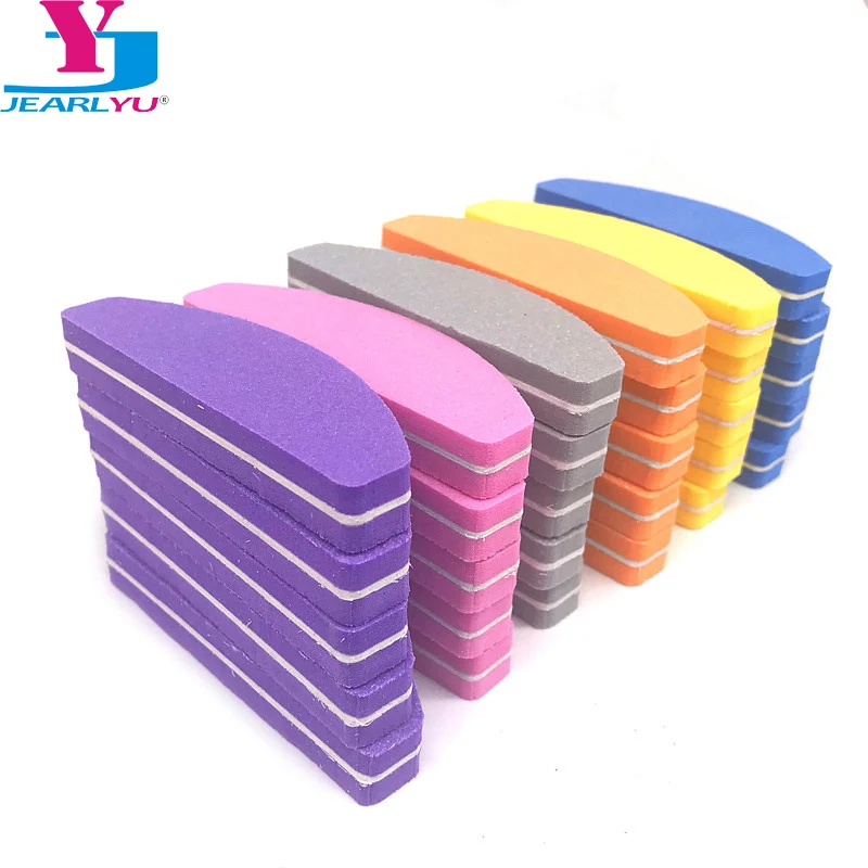 

New 60 pcs/lot Double Side Nail Files Buffer 100/180 Mini Moon Style Sponge Sanding lime a ongle Nail Art Tools Washable Buffing