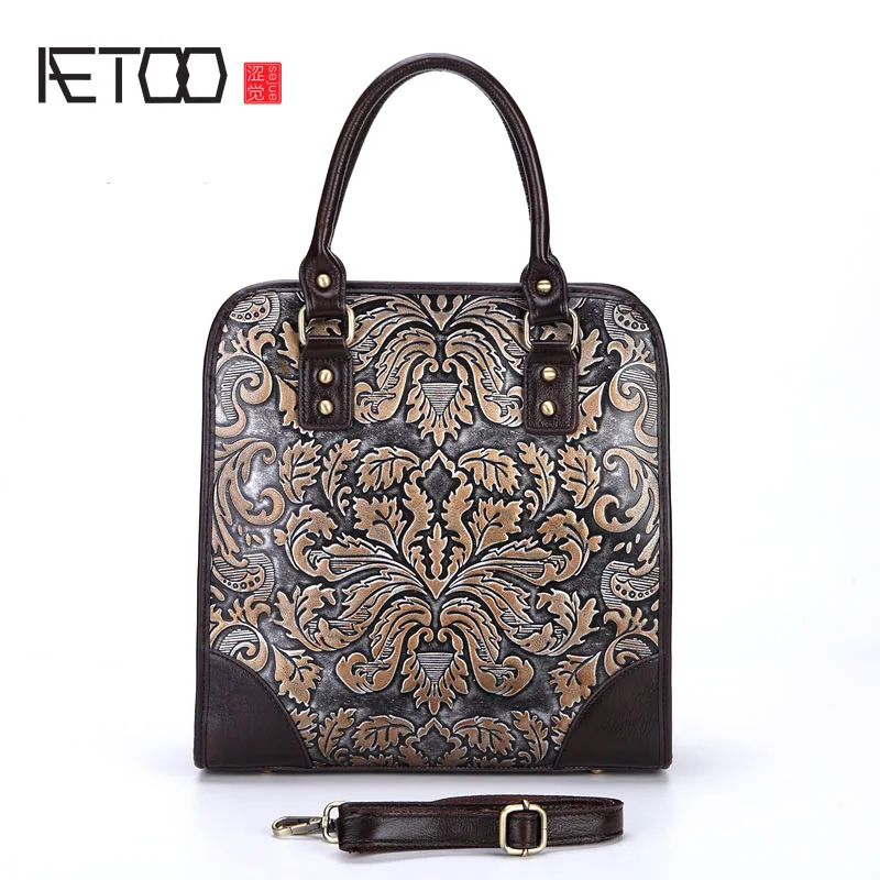 

BJYL The new retro leather hand bag shoulder bag rub color embossed craft handbags portable briefcase