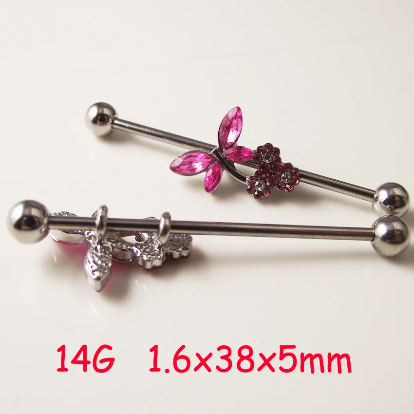 1 Piece 2017 New Stainless Steel 14g 38mm Butterfly Love Crystal Flower