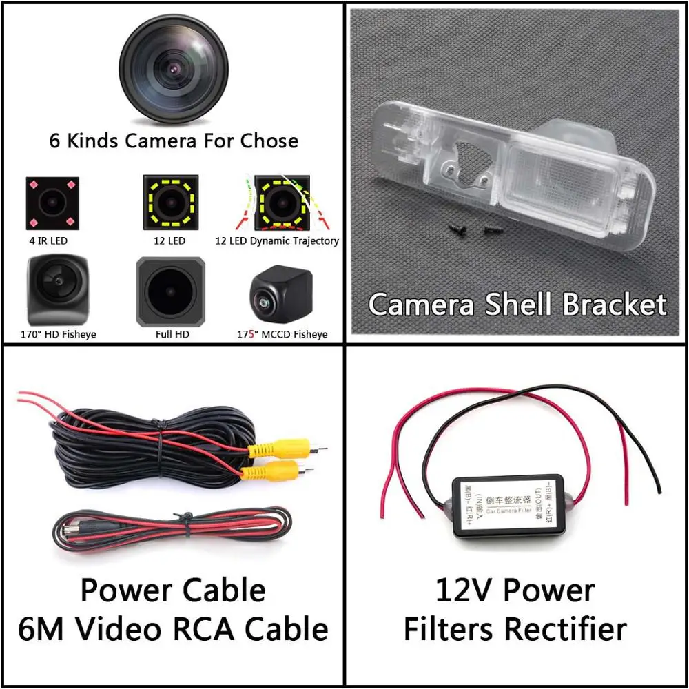 175 градусов рыбий глаз MCCD 12LED HD камера заднего вида для KIA Rio 3 UB Sedan 2008- K2 RIO 2007- монитор парковки автомобиля - Название цвета: Camera with Filters