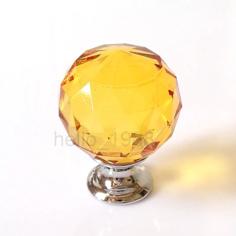 5pcs Yellow 30mm Crystal Knob Drawer Pull Cupboard Closet