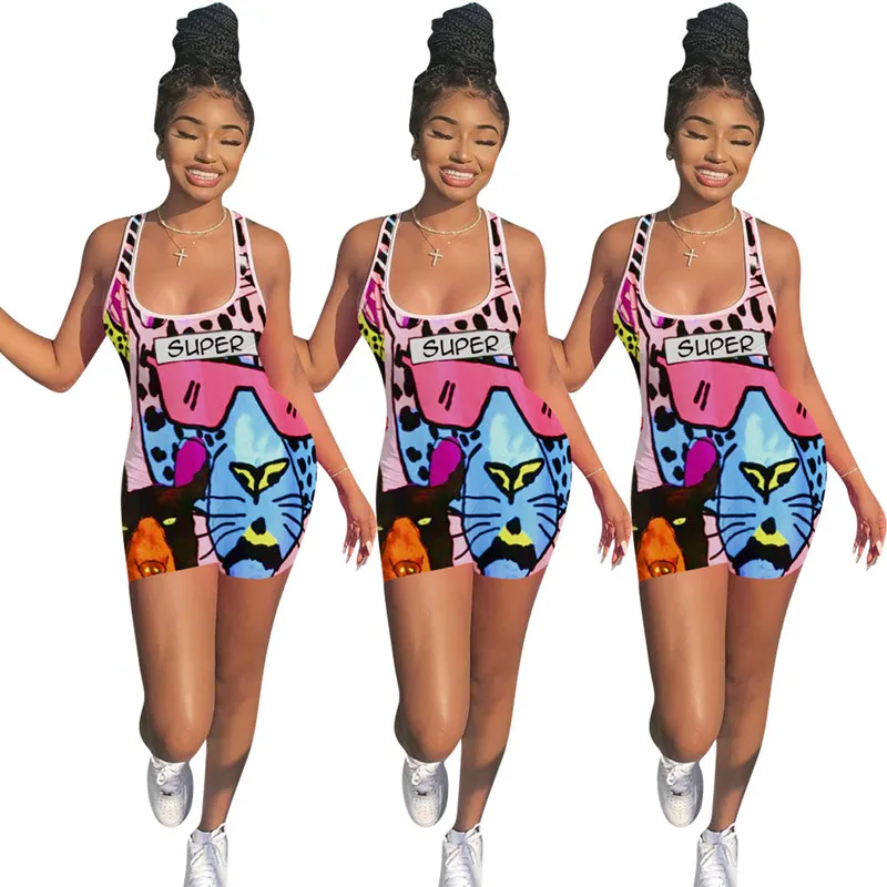 women new black hole tie dye cartoon galaxy print bodycon jumpsuit sleeveless night club party sexy romper playsuit GLY8105 - Цвет: Розовый
