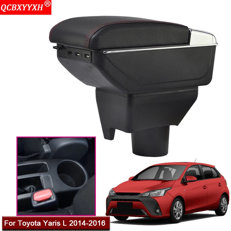 

Car Styling ABS With PU Leather Car Armrest Box Center Console Storage Box Holder Case Accessories For Toyota Yaris L 2014-2016
