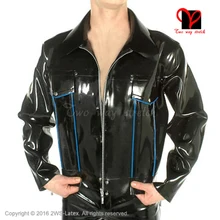 Sexy Rubber coat Long sleeves zipper uniform clothing Top clothes Latex Biker Peplum tunic Jacket plus