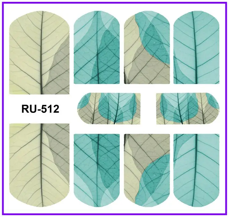 UPRETTEGO дизайн ногтей Вода Наклейка полное покрытие цветок X RAY прозрачный лист лозы ветка дерева зеленый желтый RU511-516 - Цвет: RU512