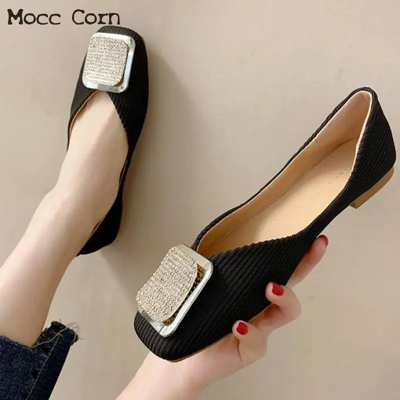 

Women Casual Loafers Slip On Flats Boat Shoes Fashion Square Toe Office Ladies Cloth Shoes Rhinestone Peas Flats Zapatos Mujer