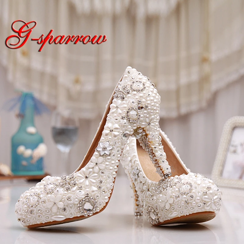 3 Comfortable Heel White Pearl Wedding Shoes Genuine Leather True