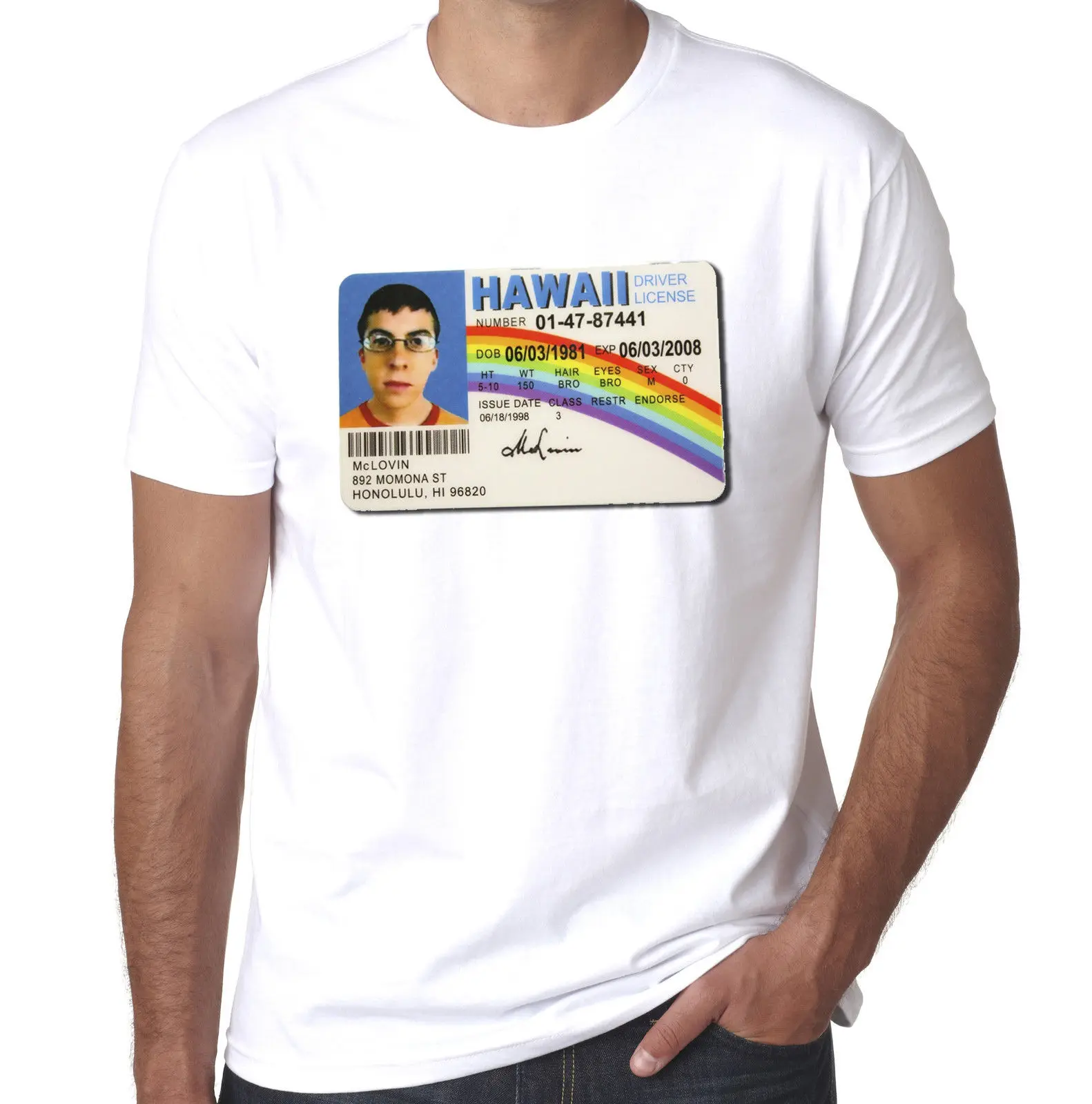 

Mclovin id card superbad geek Mens 100% Cotton T-shirt 100%Cotton Mens Printed T shirts funny Tops Tee shirt