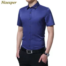 Nisexper Мужская модная Повседневная рубашка с коротким рукавом, приталенная, хорошее качество, однотонная мужская рубашка для мужчин, большие размеры 5XL