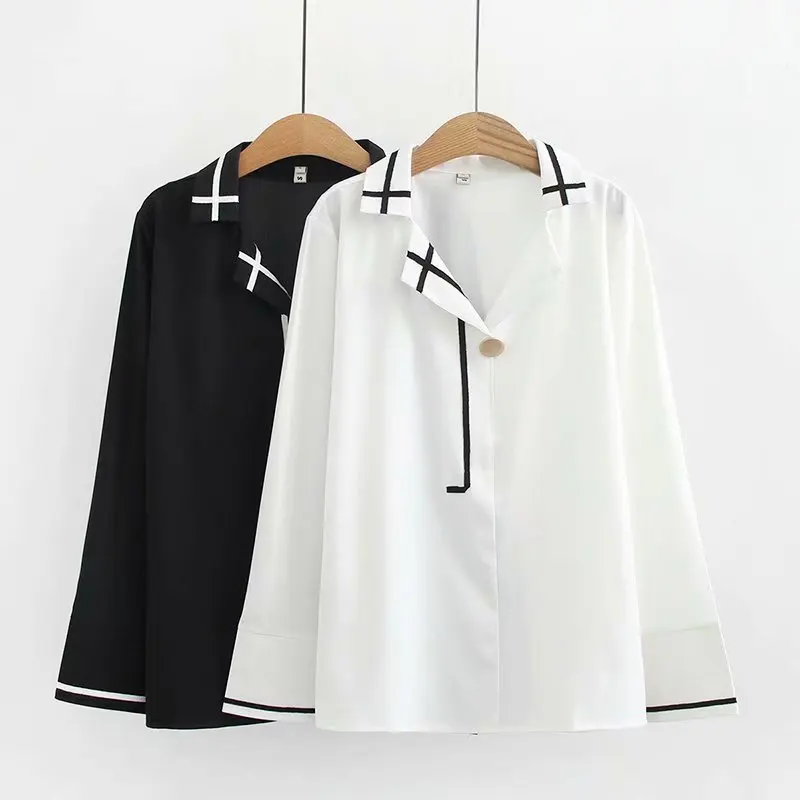 

2019 New Spring Summer Women Long Cotton Shirt Oversize Big Plus Size Long Sleeve Fation High Quality Ladies Black Shirts
