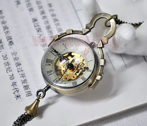 Новый световой Рука обмотки Механические карманные часы классическая бронза ажурный кулон Винтаж Бусины аналоговый для Для мужчин подарок