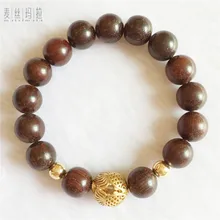 Women Bracelet Brand Handmade Jewelry Brown Wood Bead Pure Gold Color Copper Charms Female Jewellery 2018