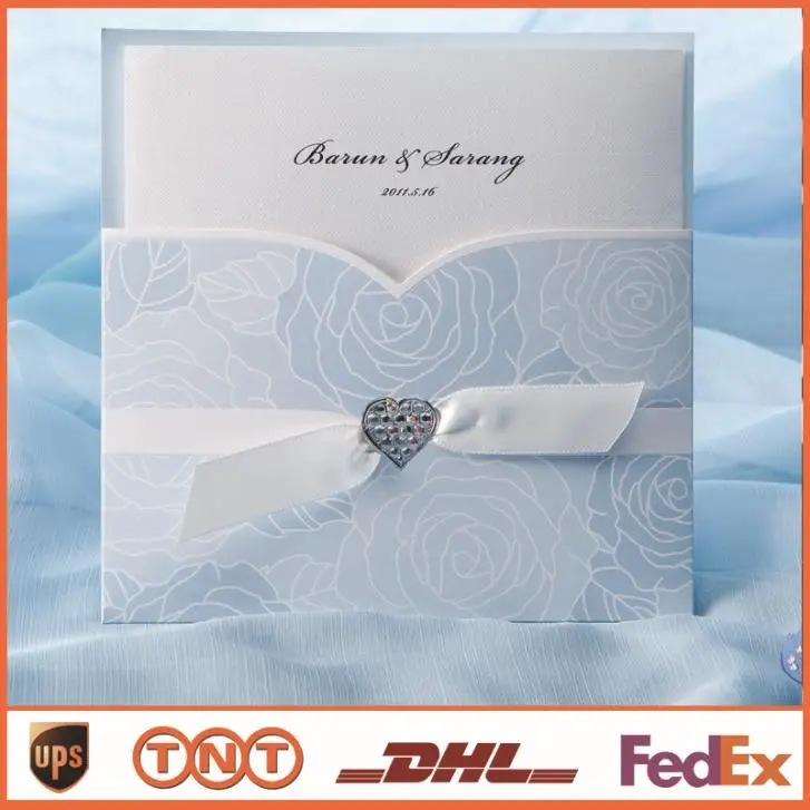 Cheap Wedding Invitation Card Light Blue With Ribbon Card Laser