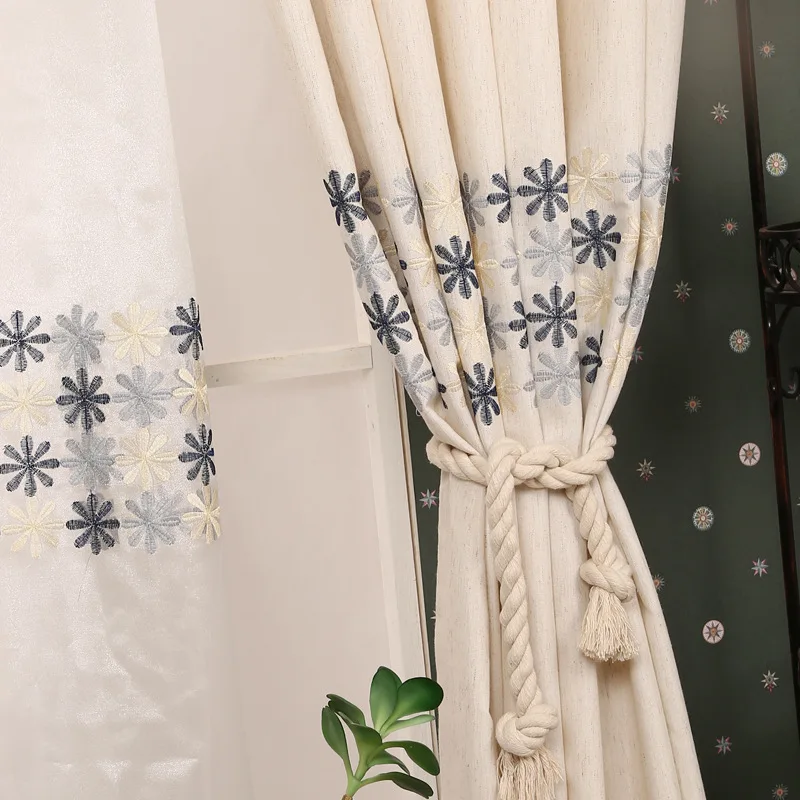 Daisy Cotton Curtains for Living Dining Room Bedroom Embroidery Modern