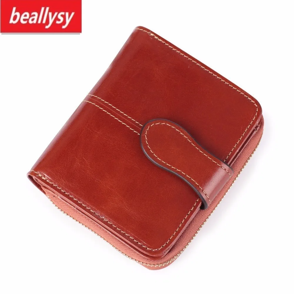 

Bright Oil Style Genuine cowhide Leather Zipper Penny Package Small Change Restore Ancient Ways Hasp Women's Card Holder purse