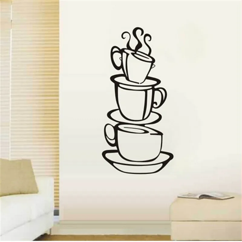 3D coffee cups creative wall decal removable vinyl wall sticker DIY home decor wall art kitchen