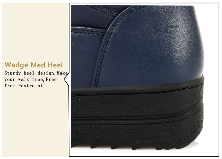 QUTAA/ г. Женские ботфорты зимняя обувь на танкетке и среднем каблуке женские зимние сапоги на молнии с круглым носком синего цвета размеры 34-43