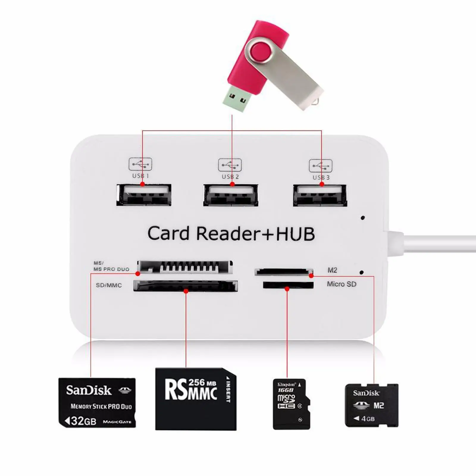 Micro USB Hub 3,0 Combo 3 Порты сплитер Мощность адаптера TF/SD/MS/M2 Card Reader все в одном ПК компьютер карты читателей