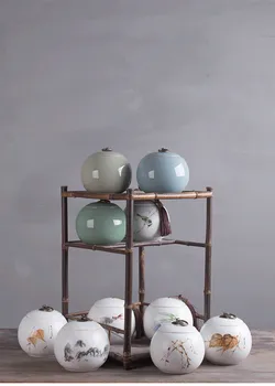 

1PC China Wind Big Capacity Variable Glaze Ceramic Tea Caddy Portable Storage Tea Ceremony Accessory Vintage Sealed Jar JO 1067