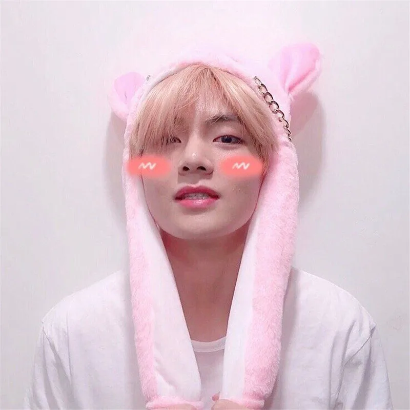 

2019 SUGA V Fashion K POP Pinch moving cartoon pink rabbit pig hat lovely style warm hat for couples students